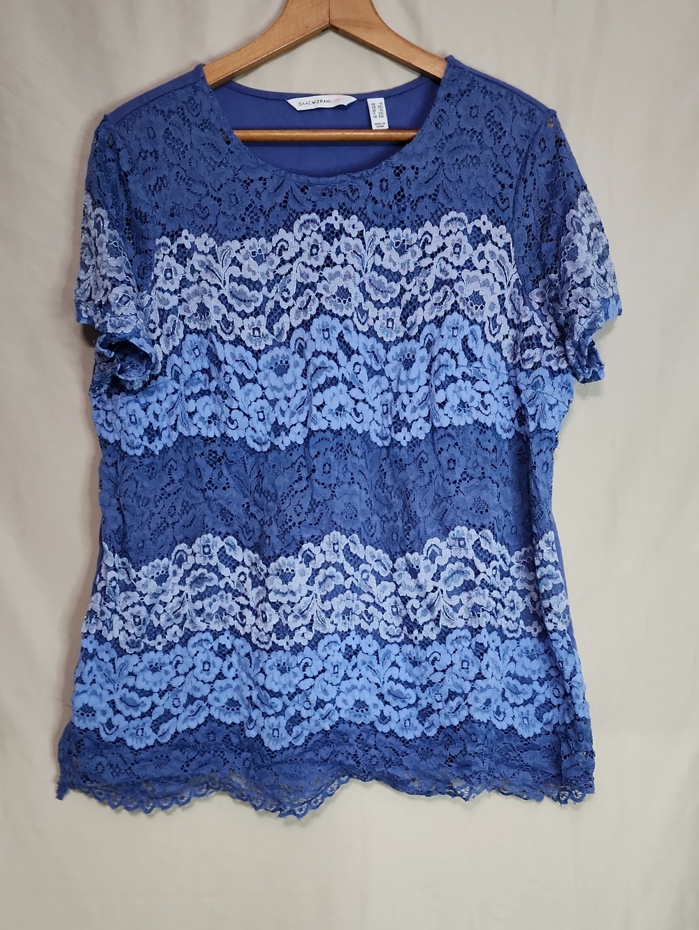 Isaac Mizrahi Blue Lace Striped Short Sleeve Top